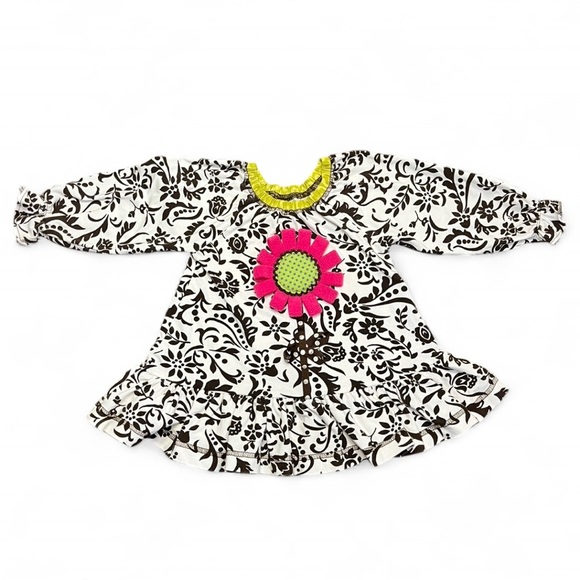 Peaches and cream Floral Brown and White Dress with Pink flower Accent size 3T - Picture 1 of 5
